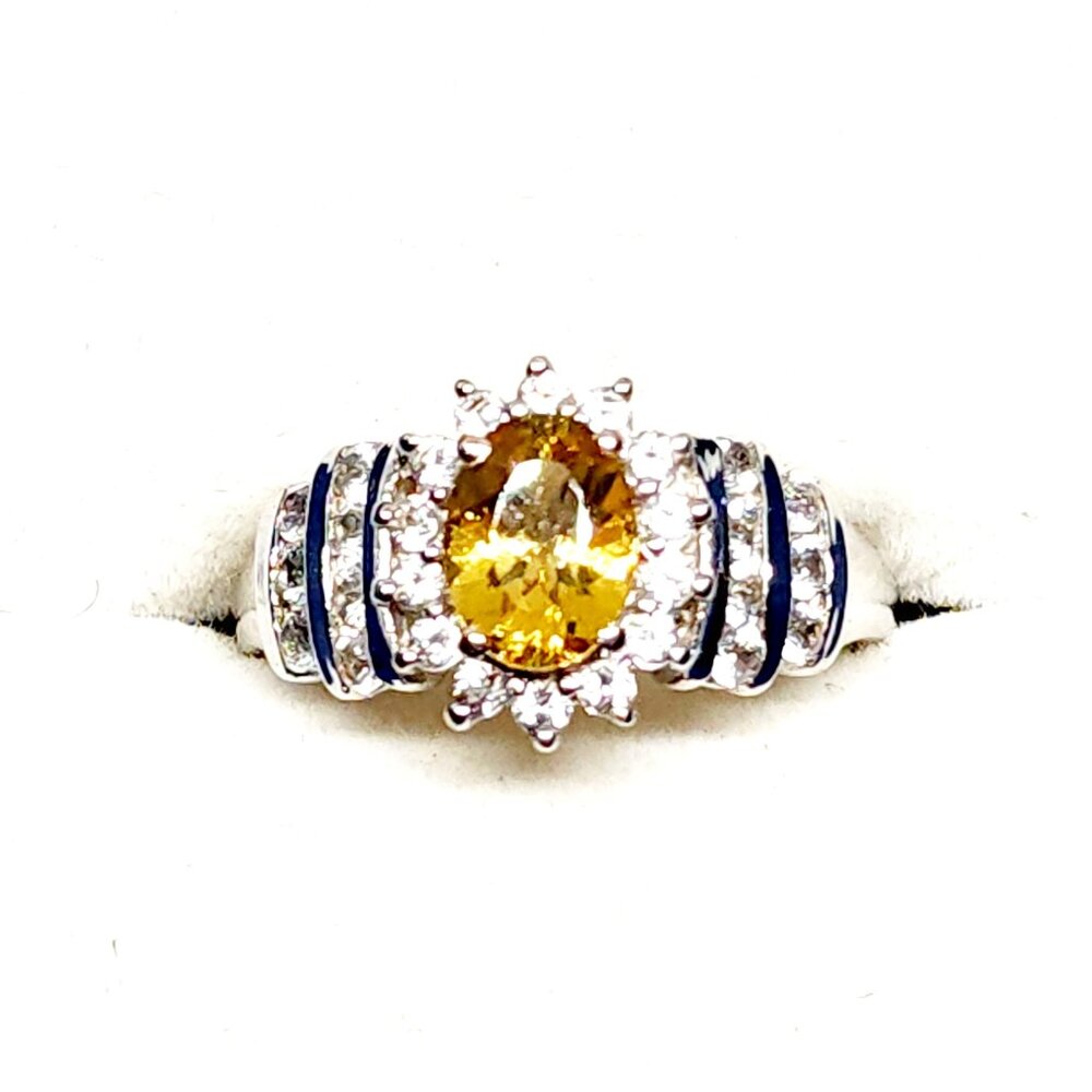 Brazilian Sunfire Beryl & White Zircon halo ring in Plat/over 925SS 3.50tcw sz 8